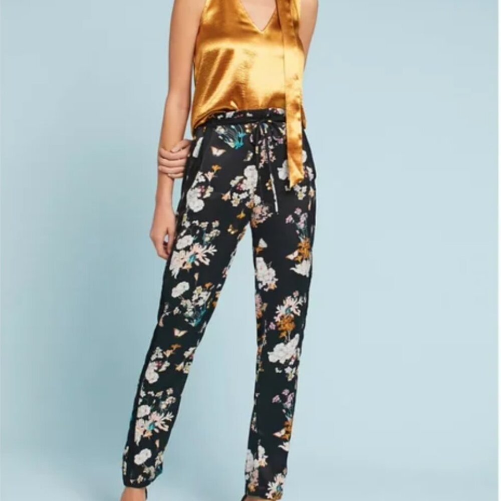 Anthropologie Melissa Nepton Black Floral Track Jogger Pants